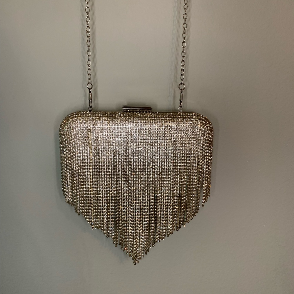 Dazzling Silver Crystal Clutch or Crossbody Purse